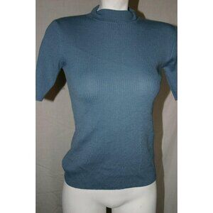 Giordano Womens Blue Ribbed Short Sleeve Mock Neck Sweater Top Size Medium
